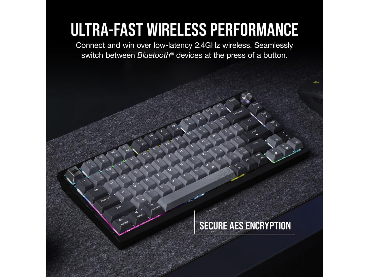 CORSAIR K65 PLUS WIRELESS 75% RGB Mechanical Gaming Keyboard - Pre-Lubricated CORSAIR MLX Red Linear Switches - 2.4GHz Wireless - Bluetooth®