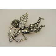 Rhinestone Antique Silver Angel Brooch. Cupid Arrow Brooch. Holiday Angel Pin. Jewelry for Women