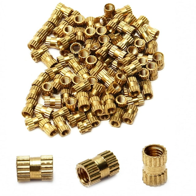 Wekity M3x6mm Female Thread Knurled Nuts,100PCS Hx4mm OD Brass Threaded Insert Embedment Nuts Hydraulic Welded Joint Injection Molding Assortment Kit for 3D Printing Injection Molding-0621