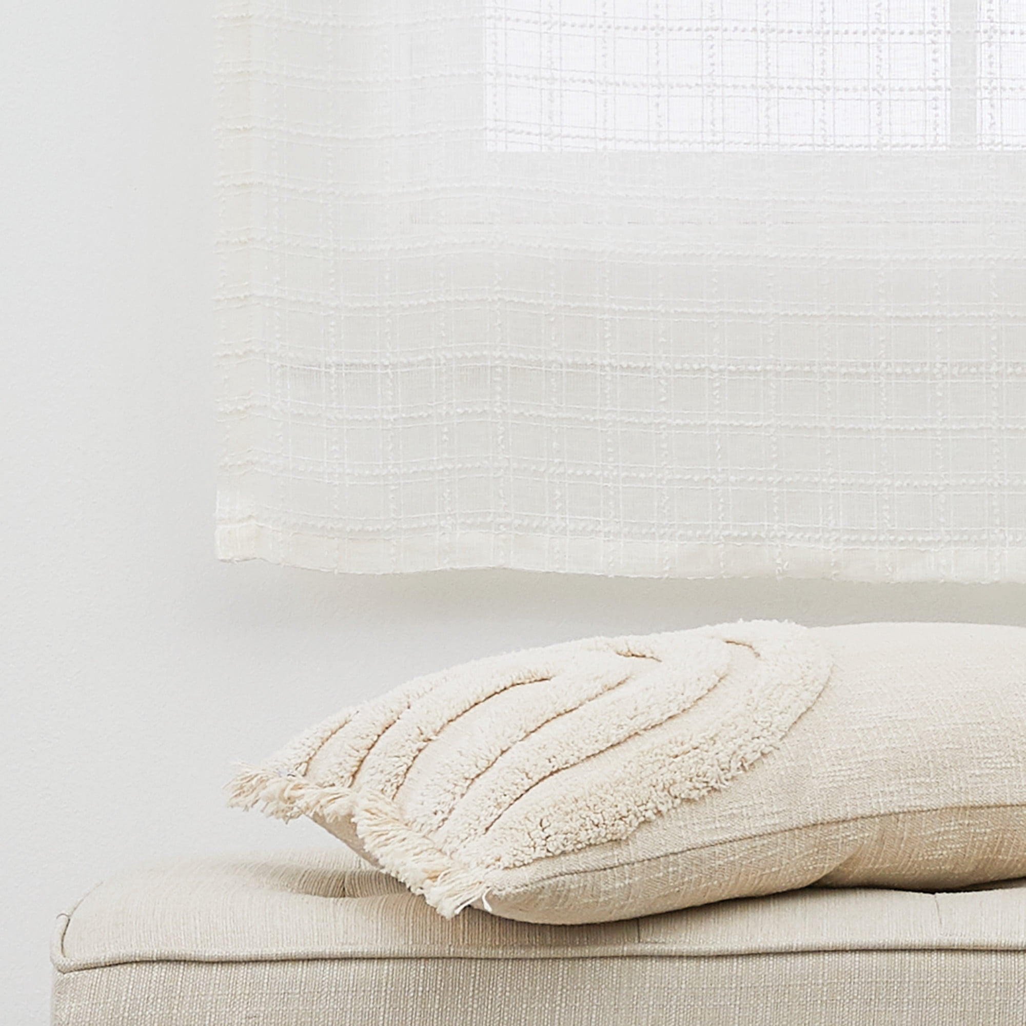 Better Homes & Gardens Tonal Windowpane Balloon Shade, Vanilla Dream, Polyester, Recycled Poly, 42"W x 63"L, 1 Piece, Indoor Curtain, Adult