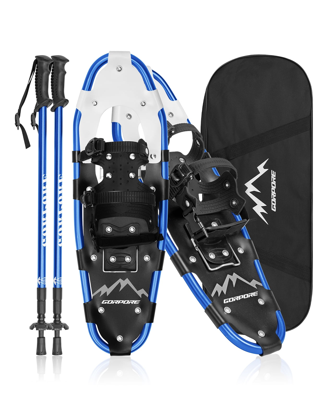 Aluminum Terrain Lightweight Snowshoes with Trekking Poles and Carrying Tote Bag INHE Heel Lift Design 21/25/27/30 Inches Snow Shoes for Women Men Girls Boys Kids 
