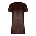 thumbnail image 4 of IROINNID Discount Formal Dress for Women Wedding Guest Evening Night Party Dress Trendy Color Imitation Faux-Leather Short Sleeve Round Neck Versatile Dress,Coffee, 4 of 6