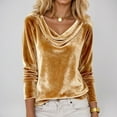 thumbnail image 4 of YMNXA Women's Velvet Top Long Sleeve Solid Color Fashion Comfortable Elegant Tee For Casual Daily Wear,Gold,Xl, 4 of 6