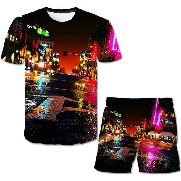 2023 Baby Grand Theft Auto ropa traje niños niñas manga corta camisetas cintura elástica pantalones cortos conjunto de ropa 2 uds traje Outfits10T Gao Jinjia LED