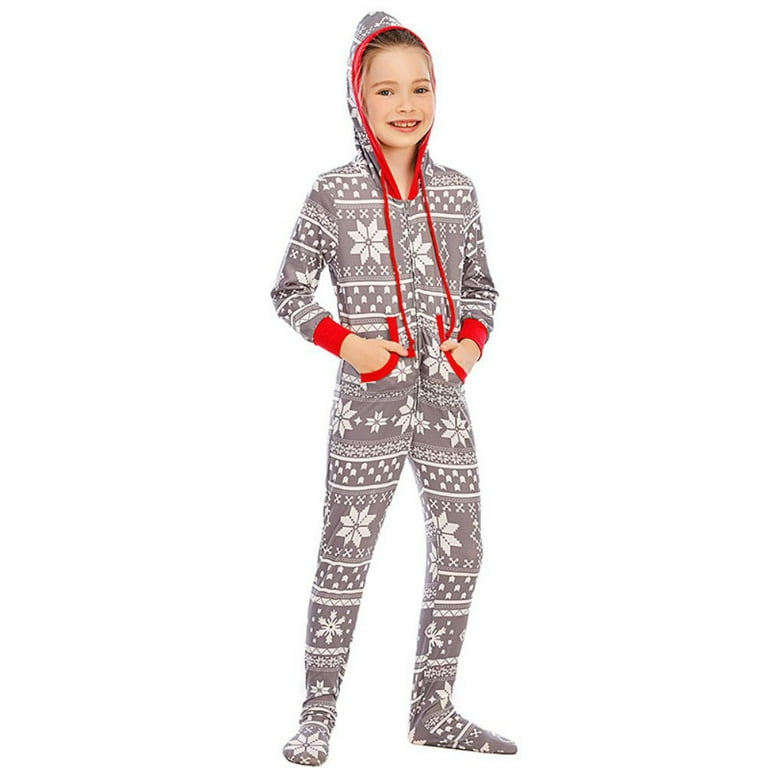 Matching Family Christmas Onesie Pajama Set with Pockets Zipper Front Hooded Footed One Piece Pjs Loungewear Sleepwear Holiday Jumpsuits for Kids Walmart