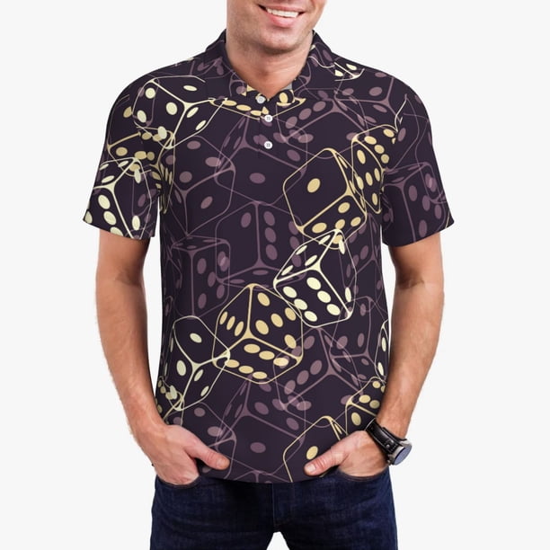 Fotbe Dice Camiseta Polo de Golf para Hombre con Estampado – Camisa Deportiva Transpirable con Cuello Abotonado-Small