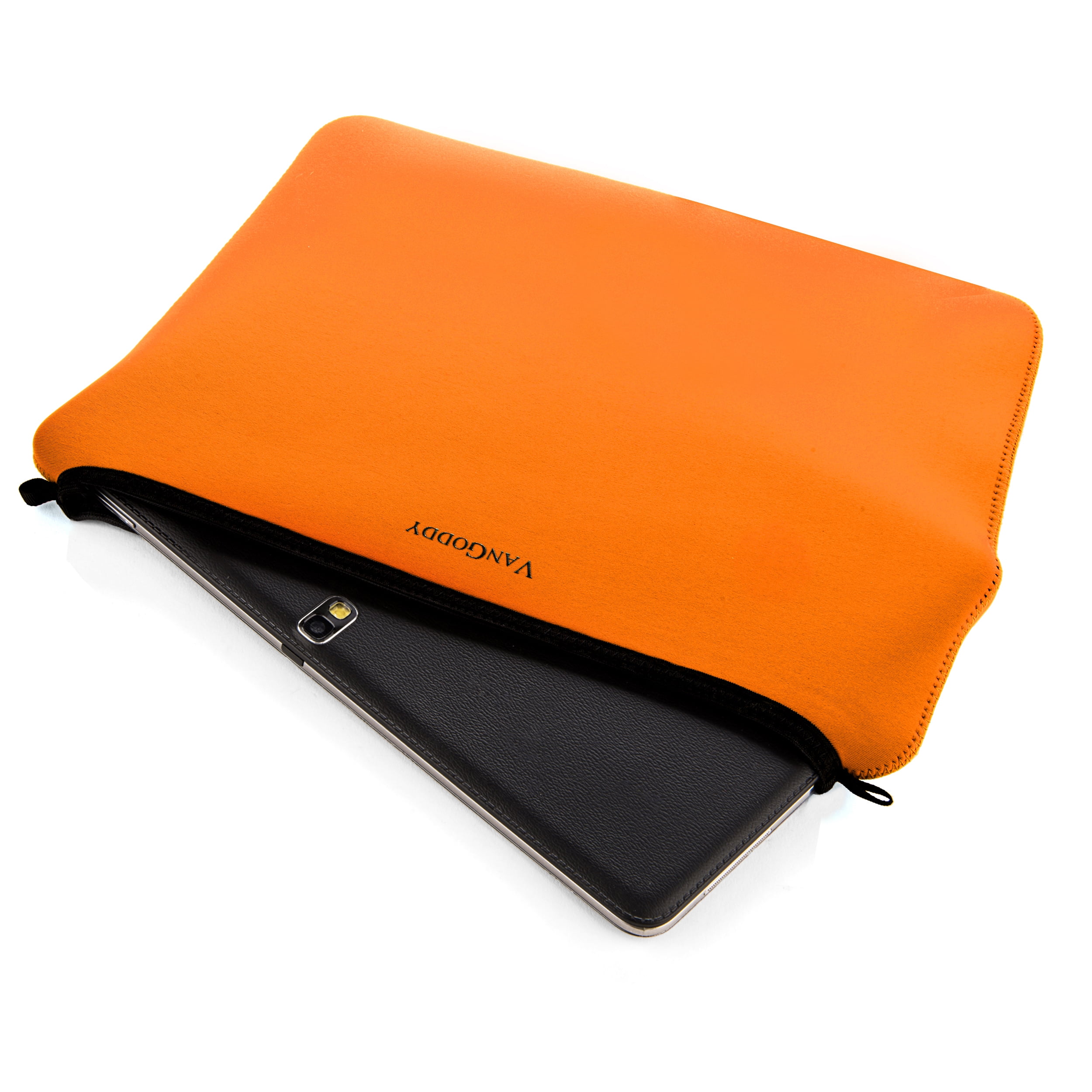 Germini Series Multi-Compartment Nylon Backpack With Padded Straps, Zippered Pockets And Colorful Neoprene Smart Sleeve for 15 Inch Laptops / Tablets Bundle(Black)(Orange)
