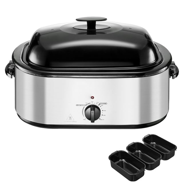 KFFKFF Rôtissoire, Rôtissoire Électrique pour Dinde 24 Qt, Rôtissoire Électrique à Température Réglable 150-450 °F avec 3 Bacs et Serveur Buffet