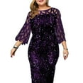 thumbnail image 2 of XXLvision Women Sequins Plus Size Sheer Lace Stitching Party Dress Elbow Sleeve Casual Midi Dress L-5XL, 2 of 4