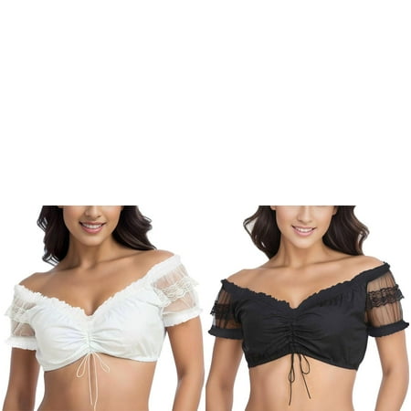 Wijhcboe 2 Pack Women Cute Tube Tops for Women 1PC Underwire Lingerie Lace Long Line Tube Top Pants Set Vest Women s Elegant Dirndl Blouse Black Dirndl Blouse Lace Blouse For Oktoberfest Top for Wom