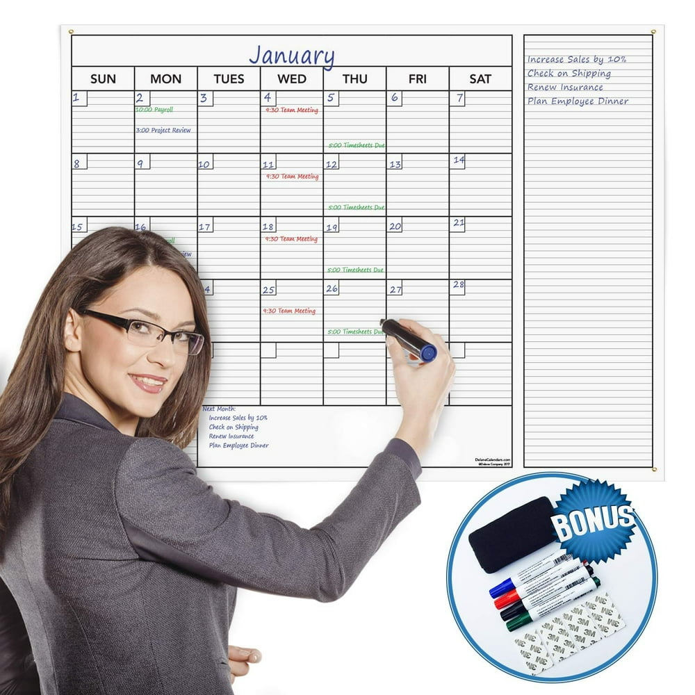 Delane Large Dry Erase Wall Calendar Planner, 24 x 36 Inch Erasable