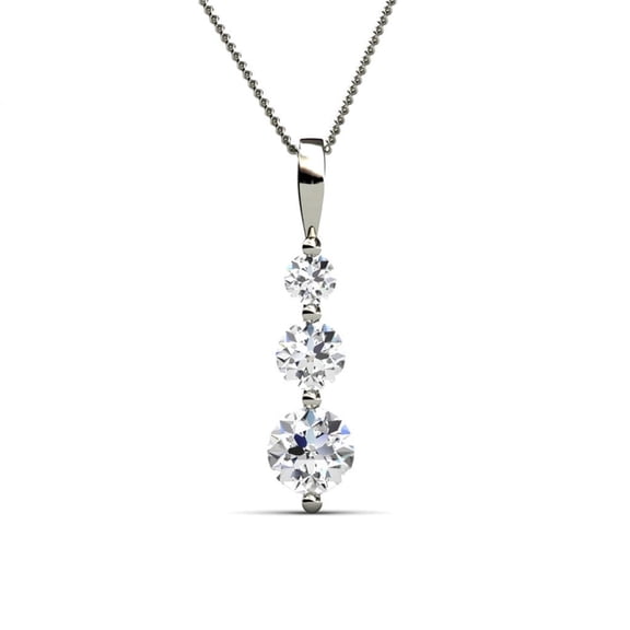 Cate & Chloe Willow 18k White Gold Plated 3-Stone Necklace with Swarovski Crystals Gift for Women