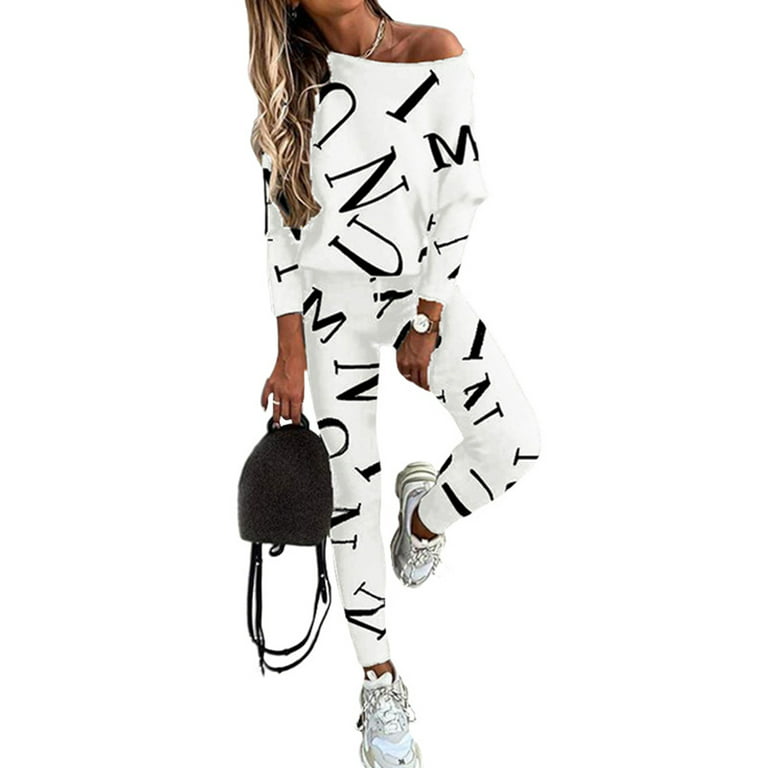 Avamo Two Piece Outfits for Women Letter Print Casual Sweatsuits Bikers  Jogger Sets Outfit 