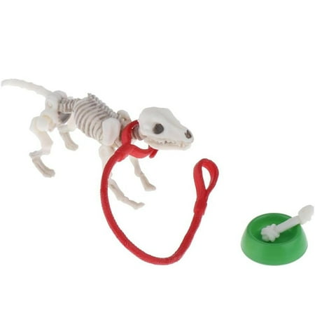 

JPGIF Home Decor Miniature Dog Bowl Set Decorative Poseable Skeleton Puppy Accessory For Toy Room Display Unique Or Gothic