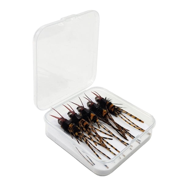 5 señuelos de pesca con mosca realistas, portátiles, impermeables, con caja de almacenamiento. marrón negro