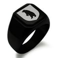 thumbnail image 1 of Stainless Steel Bear Ferocity Coat of Arms Shield Engraved Square Flat Top Biker Style Polished Signet Ring, 1 of 1