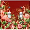 thumbnail image 1 of Metal Light Switch Plate Outlet Cover Tropical Pink Flamingo Flower Leaves Burgundy FGO009, 1 of 13