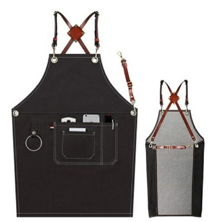 

QUSENLON Fashion Denim Apron for Chef Kitchen BBQ with Pockets Grill Baking Cooking Aprons for Women Men