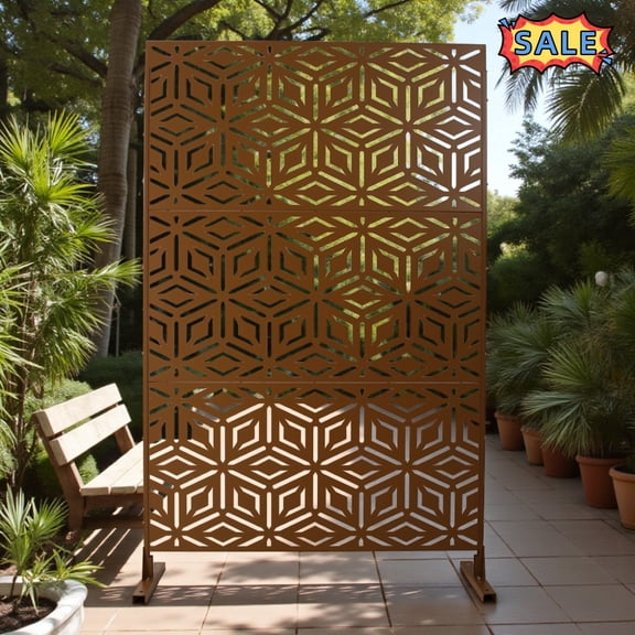 Tcbosik 76"H x 48"W Metal Outdoor Privacy Screen, Freestanding Decorative Divider for Patio, Deck, Balcony, Garden, Brown
