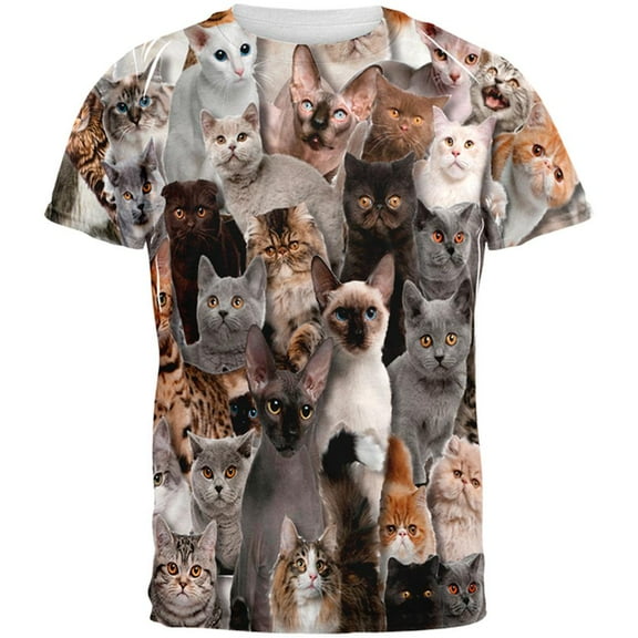 Crazy Cat All Over Adult T-Shirt