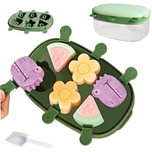 Silicone Popsicle Molds, 6-Cavity Flower-Shaped Mini Ice Pop Mold with Lid and Sticks, Easy-Release DIY Mold for Juice, Yogurt, Homemade Treats and Party, Green