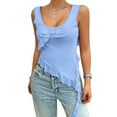 thumbnail image 3 of Women'S Y2K Going Out Crop Top Summer Sleeveless Asymmetrical Mesh Tank Top Fitted Party Tops Blue M, 3 of 7