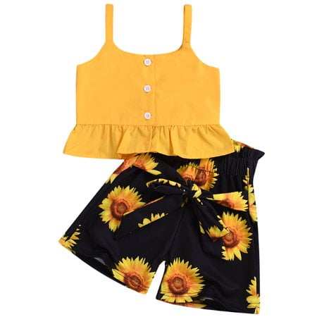 

Morttic 2PCS Summer Baby Kids Girls Cute Letter Sleeveless Vest Top+ Sunflower Shorts Pants Outfits Set 3Years