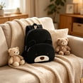 thumbnail image 6 of Cute Corduroy Backpack, Comfortable Cartoon Bear Backpack for Traveling, for Storing Study and Office Supplies Black, 6 of 6