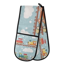Yayeee Double Oven Mitt Kitchen Heat Resistant Baking 35" x7" Quilted Glove, Red Trains Pattern
