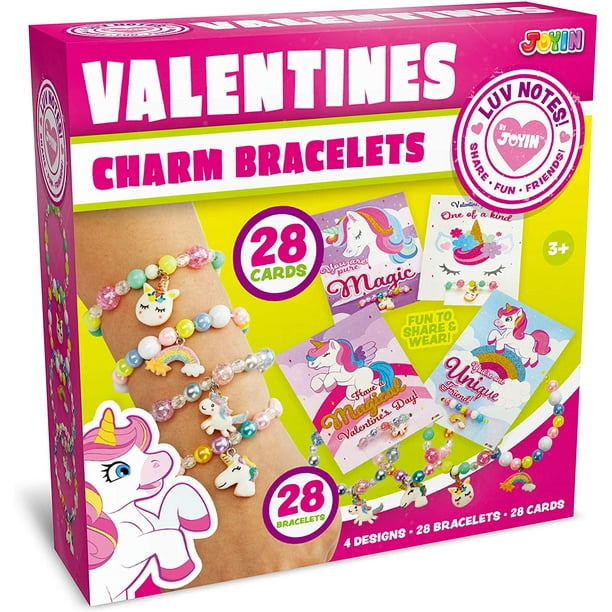 Hallmark valentines day cards for kids and mailbox for classroom 28 Packs Unicorn Valentines Day Gifts Cards for Kids with Bracelets