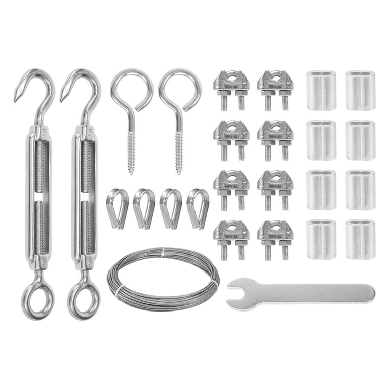 Cable Set with 10M Wire Rope M2 Wire Rope Clamp Hook Spanner Stainless  Steel for Tent Ropes Washing Lines