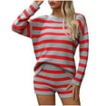thumbnail image 5 of Scyoekwg Womens 2 Piece Outfits Stripe Fall Outfits Fashion Crewneck Long Sleeve Tops Shorts Athletic Set Casual Loose Matching Sets (Red,M), 5 of 7