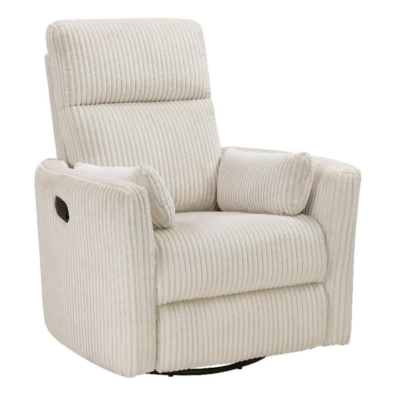 Rix Swivel Glider Recliner Chair w 2 Lumbar Pillows- Beige Corduroy