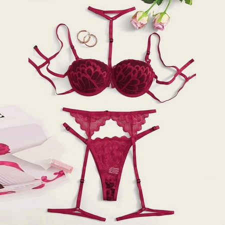 

Hwmodou Ladies Bra Brief Sets Solid Color Lace Garter Sleepwear Spring Summer 2 PCS Lingerie Set For Women Casual