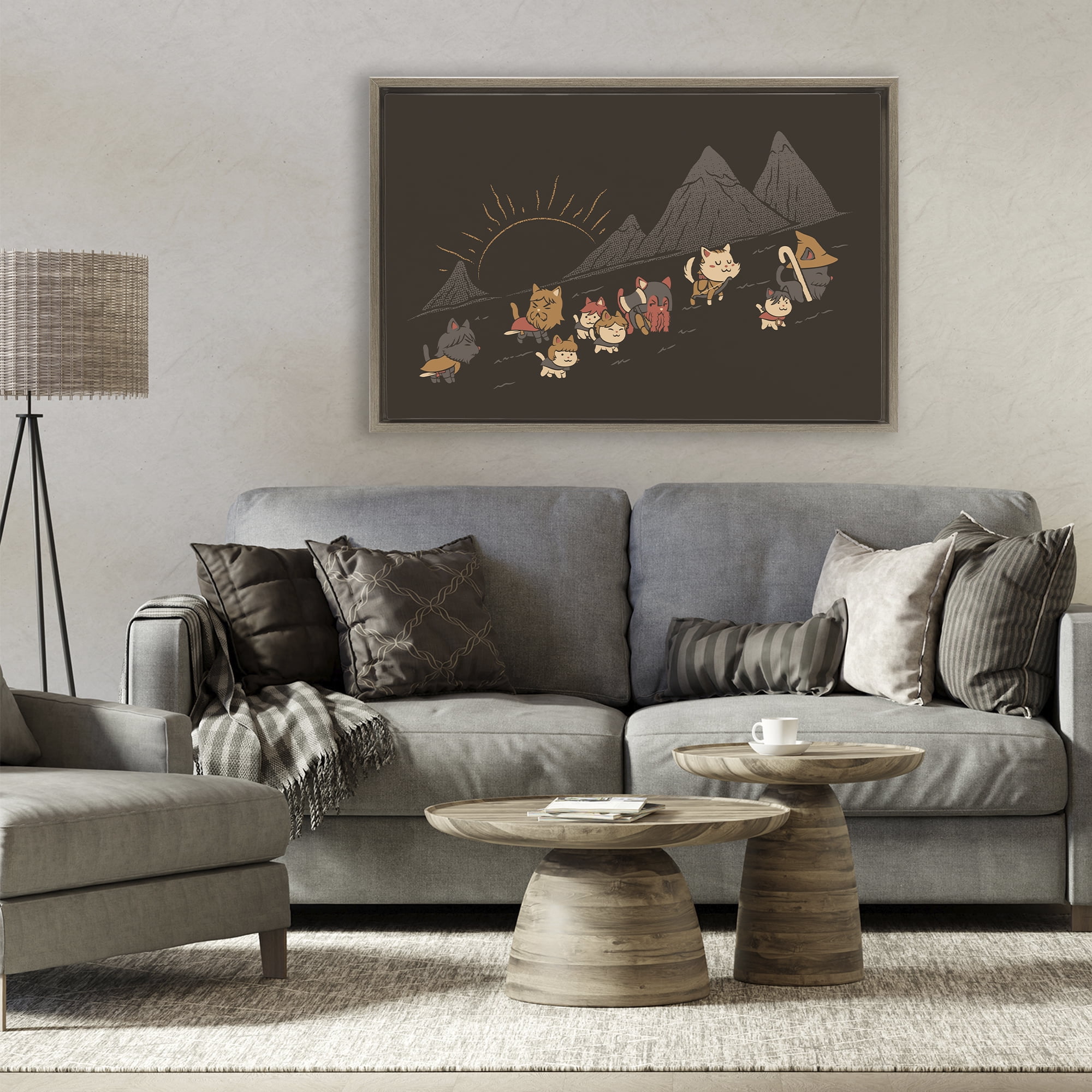Stupell Industries Iconic Furrowship Of Ring Cats Brown Framed Floater Canvas Wall Art, design by Tobe Fonseca