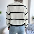 thumbnail image 5 of Womens Mock Neck Striped Chunky Knitted Sweater Winter Long Sleeve Pullover Sweaters Tops White M, 5 of 9