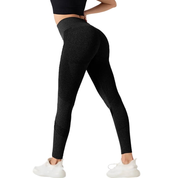 Womens High Waisted Butt Lifting Seamless Resistance Band Leggings,Built-in Bands for Yoga Gym Sculpting Leggings Black L