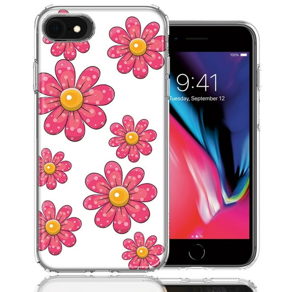 MUNDAZE For Apple iPhone 7/8/SE Pink Daisy Flower Design Double Layer Phone Case Cover