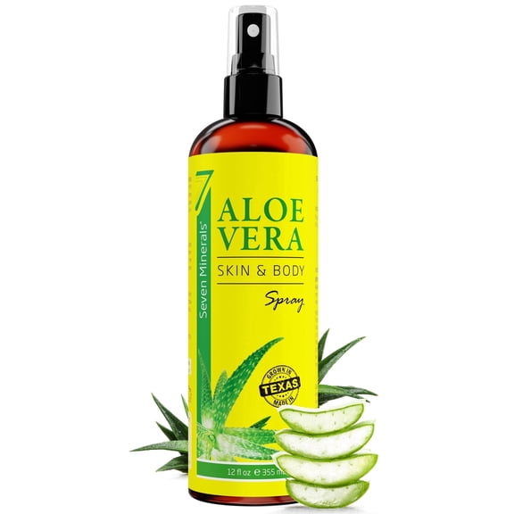 Aloe Vera Spray for Body & Hair - with Organic Freshly Cut Aloe - Seven Minerals Big 12 fl oz