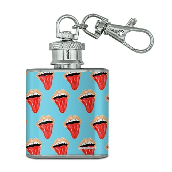 Stick Out Your Tongue Stainless Steel 1oz Mini Flask Key Chain