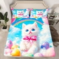 thumbnail image 2 of Castle Fairy Kawaii Bow Cat Girl Twin Sheet Sets,Happy Easter Eggs Bedding, 2 of 7