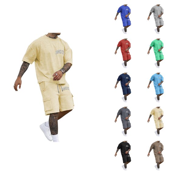 Brooklyn Graphic Short Sets for Men Relaxed Fit Crewneck T Shirt and Cargo Shorts 2 Piece Matching Set Mens Summer Outfits