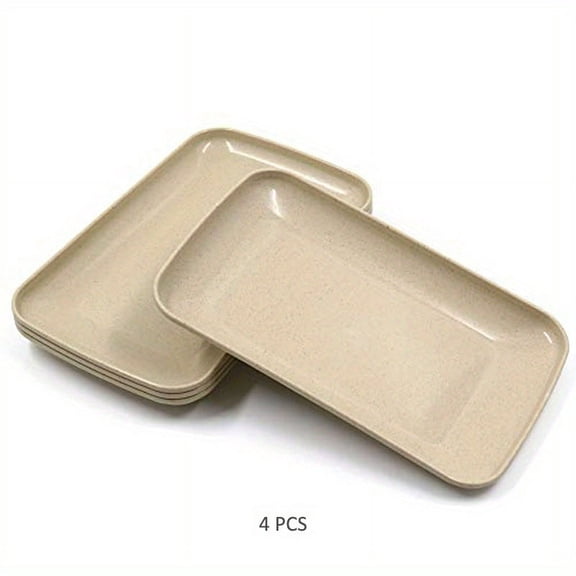 4pcs Rectangular Dinner Plates, Unbreakable Wheat Straw Plates, Reusable Durable Lightweight Salad Plate For Fruits, Snack, Pasta, Cake, Dessert, Dishes (9.3in)