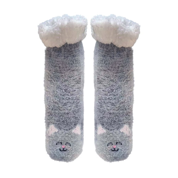 Slipper Socks for Women with Grippers Non Fuzzy Grip Winter Warm Cozy Thick Comfy Soft Cabin Socks