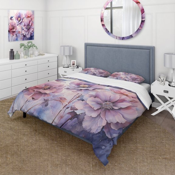 Designart "violet Tranquil Petals I" Abstract Botanicals Bedding Covert Set - Modern Purple Abstract Bed Set With 2 Shams