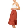 thumbnail image 4 of MODA NOVA Junior's Button Decor Belted High Waist Ruffle A-Line Skirt Rust M, 4 of 6