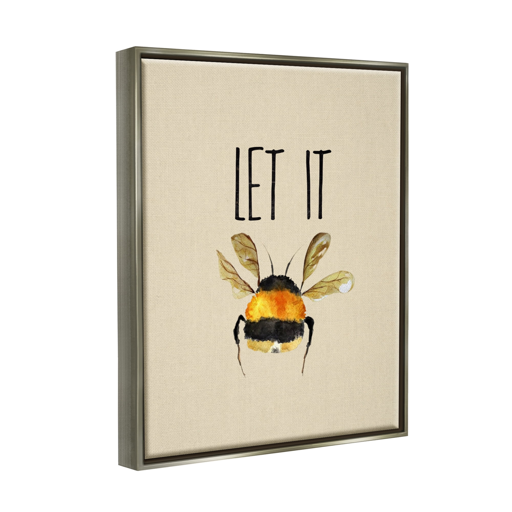 Stupell Industries Let It Bee Insect Animals & Insects Painting Gray Floater Framed Canvas Art Print Wall Art, 17 x 21