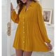 thumbnail image 1 of Vestido De Manga Larga Para Mujer, Vestido Camisero De Un Solo Pecho, Tiro Medio, Cintura Regular, Empalme De Poliéster, Color Puro Para El Trabajo ANGGREK Amarillo S, 1 of 6