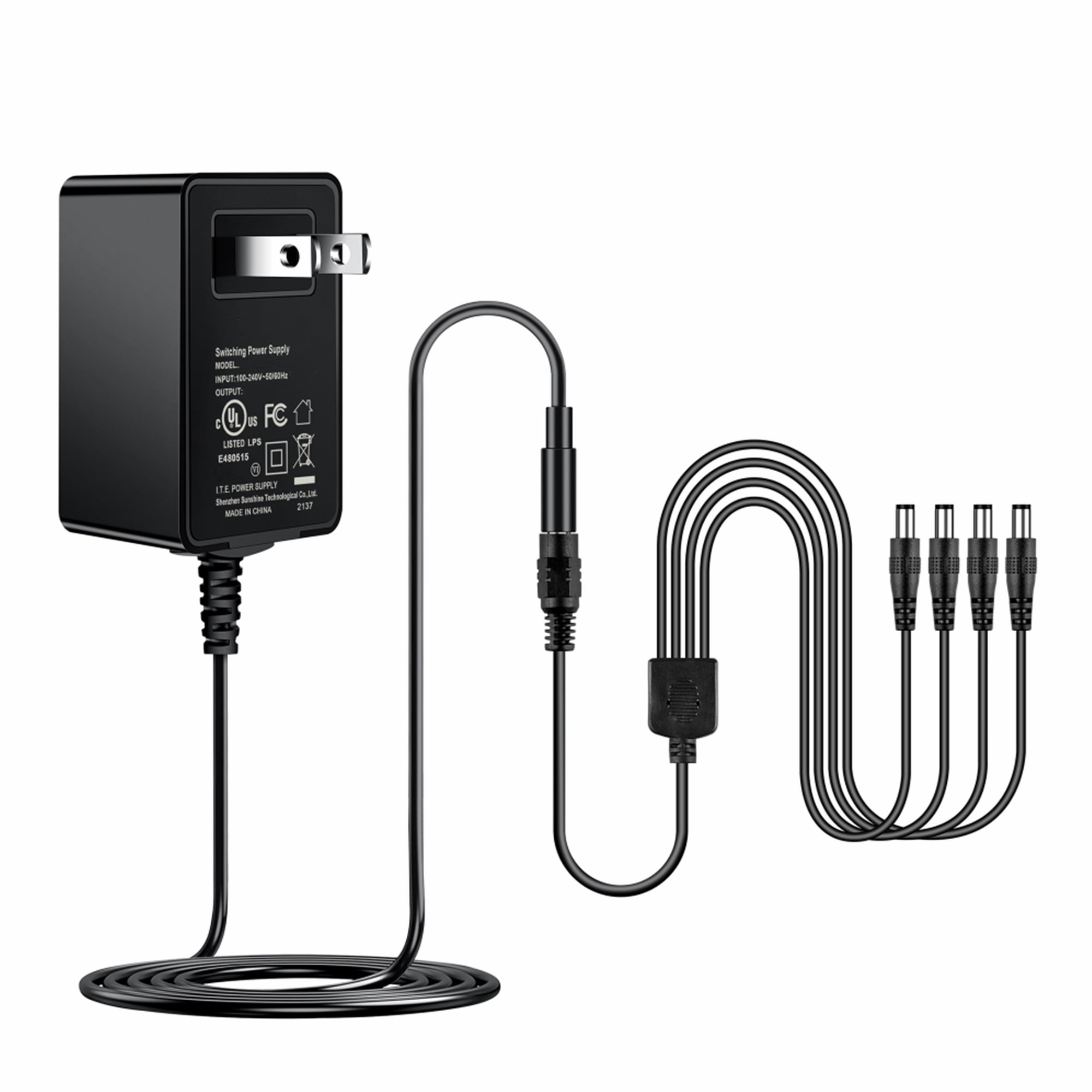 FITE ON Compatible 4CH 12V 3Amp Power Adapter with 4 way splitter