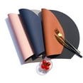 thumbnail image 4 of Round Placemats, Non-Slip Reversible Faux Leather Table Mats, Set of 1 Washable Table Mats and 1 Coasters Coffee Mats for Dining Tables, 13" x 15" (Black + Brown), 4 of 7
